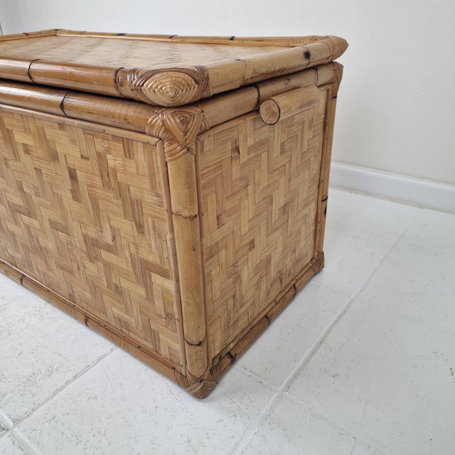 Mid-Century Modern Italian Woven Rattan and Bamboo Blanket Chest, 1970s For Sale - Image 9 of 18