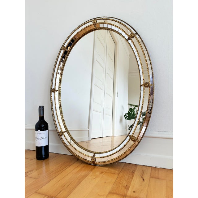 Vintage Spanish Venetian-Style Wall Mirror, Oval, Brass, 1980s Hollywood Regency For Sale - Image 4 of 7