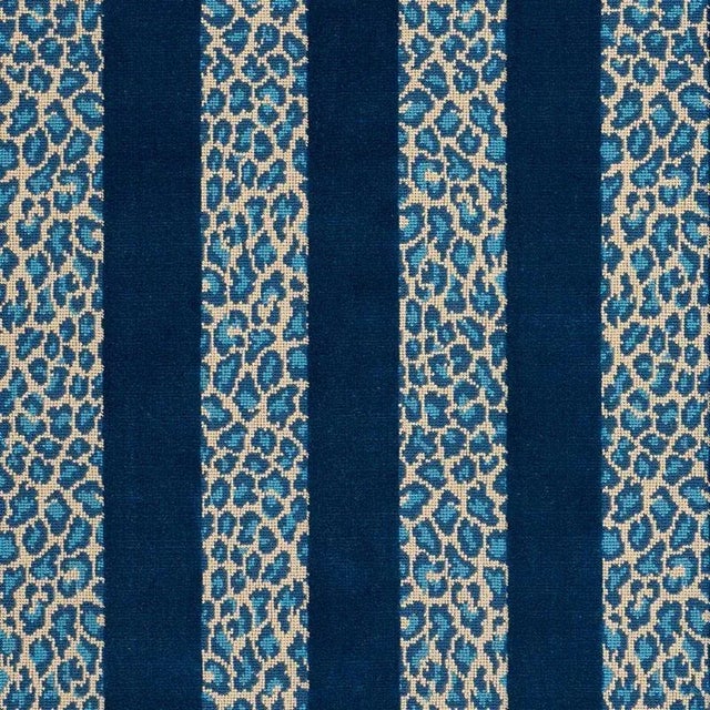 Sample - Schumacher X Timothy Corrigan Guepard Stripe Velvet Fabric in Mediterranean For Sale