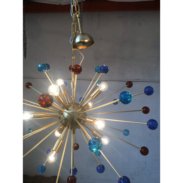 Italian Murano Glass Sputnik Multicolors in Brushed Brass Chandelier For Sale - Image 6 of 13