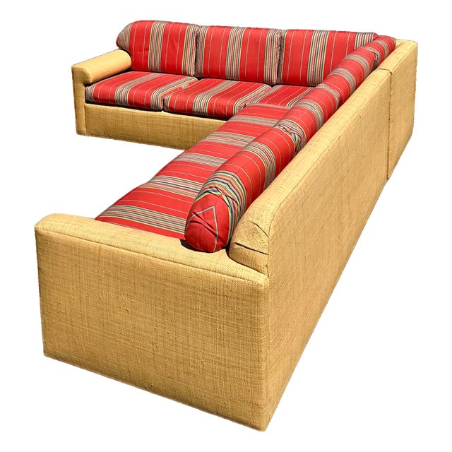 Vintage Fabric and Seagrass Sectional Sofa For Sale