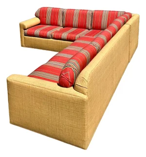Vintage Fabric and Seagrass Sectional Sofa