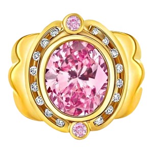 18K Gold Vintage Retro Regal Ring With Pink Kunzite and Diamond Halo, Size 7.5