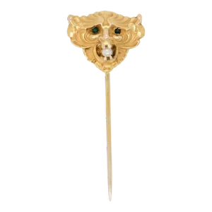 Vintage Antique Art Nouveau Devil's Mask 14k Gold & Pearl Stick Pin or Lapel Pin