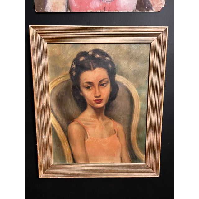 Paint ”Little Ballerina” MCM Portrait Signed Oil Painting For Sale - Image 7 of 12
