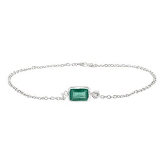 Dainty Stackable Emerald Chain Bracelet in Pure 925 Silver for Everyday Wear For Sale