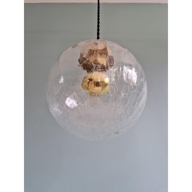 Vintage Pendant Light in Clear Crackled Glass, 1970s For Sale - Image 3 of 13