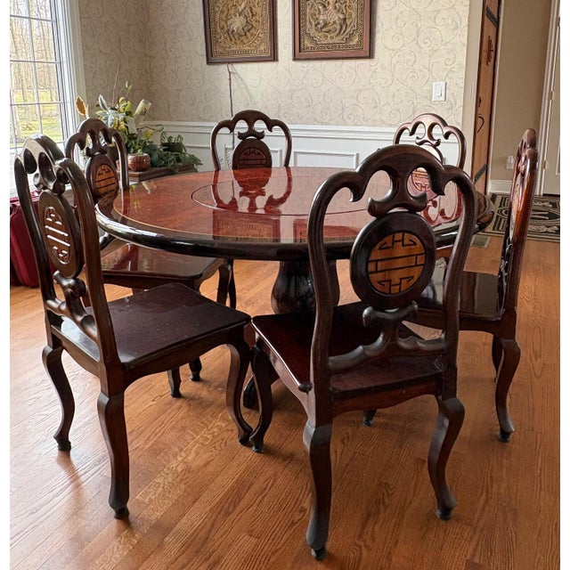 Asian Transitional Asian Rosewood Dining Set Custom Made in Bangkok, Thailand, 1980s For Sale - Image 3 of 8