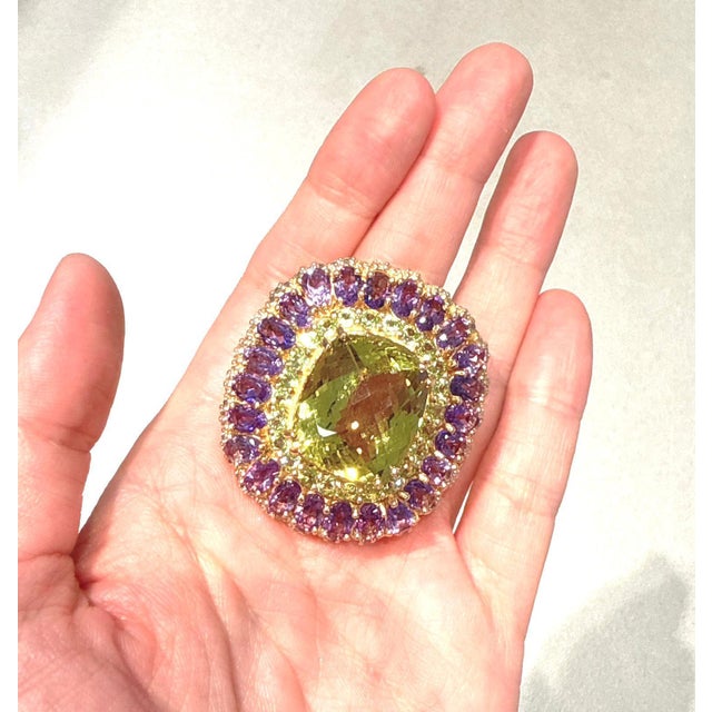 Gemstone Bochic “Orient” Lemon Quartz & Multi Gem Cocktail Ring Set In 18K Gold & Silver, Size 7 For Sale - Image 7 of 8