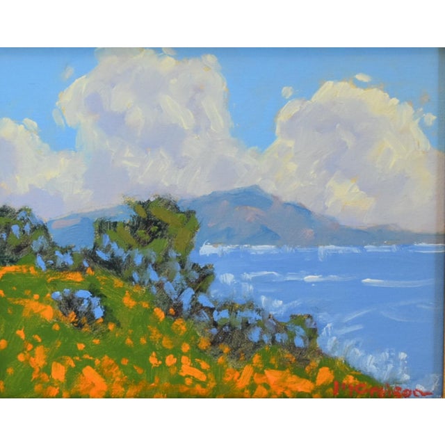 Cabin Marc M. Graison, California Coastal Landscape "Coastal Beauty" Painting Including the Antiqued Gold Wood Frame For Sale - Image 3 of 5