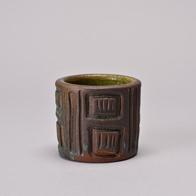 Tan Cylindrical Pot by Suzanne Douly-Ramié for Madoura, 1950 For Sale - Image 8 of 8