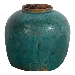 Antique Green Enameled Vase For Sale