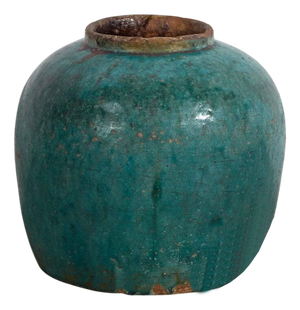 Antique Green Enameled Vase