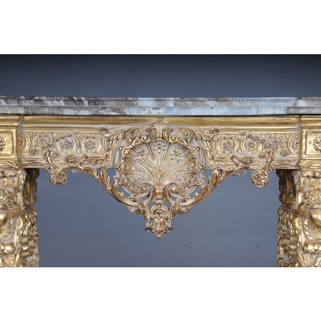 Wood 20th Century Wall Console Gilded with Marble Model attributed to F. Linke For Sale - Image 7 of 18