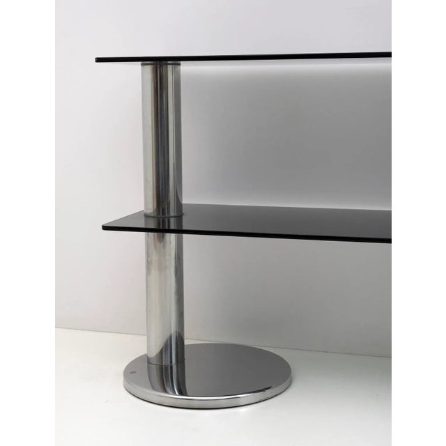 Metal Modern Italian Chromed Steel and Smoked Glass Console, 1970s For Sale - Image 7 of 12