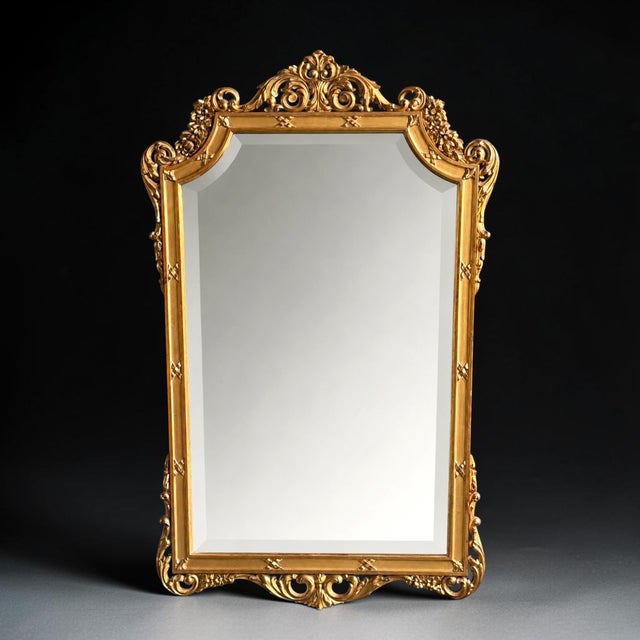 French Louis XV Style Hand-Carved Giltwood Wall Mirror with Beveled Glass, 1950s For Sale - Image 12 of 12