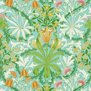 Morris & Co Woodland Weeds Wallpaper in Orange/Turquoise - a Sample