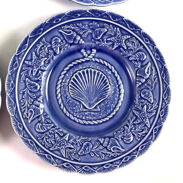 1990s Bordallo Pinheiro-“Seashell Service Blue”-Luncheon Plates – Set of Four For Sale - Image 5 of 8