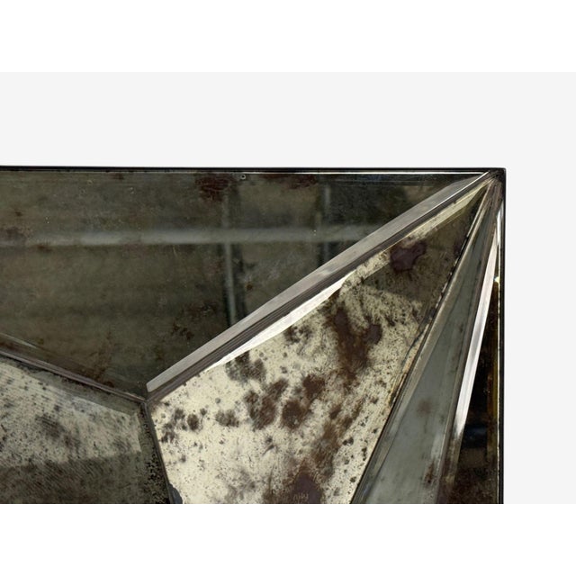Brutalist Geometric Wall Mirror, Distressed Beveled Glass, Wood, 21st C. For Sale In New York - Image 6 of 7