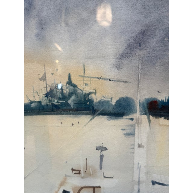 Coastal Sanford Brooks Mid Century Harbor Scene Watercolor Painting, Signed For Sale - Image 3 of 12