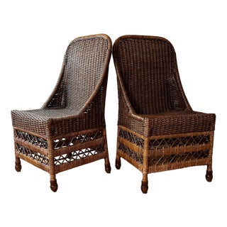 Vintage Chocolate Brown Wicker Chairs, Set of 2 For Sale