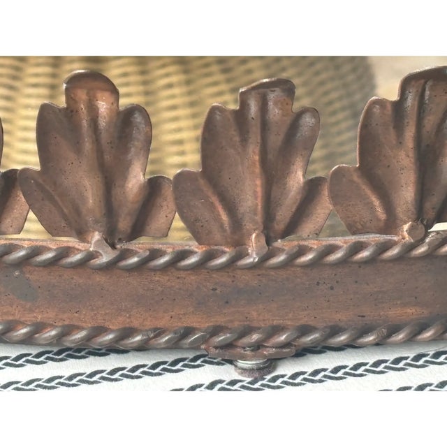 Bronze Large Vintage Italian Tole Acanthus Leaf Round Mirrored Tray / Mirrored Plateau / Round Mirrored Cocktail Tray For Sale - Image 8 of 17