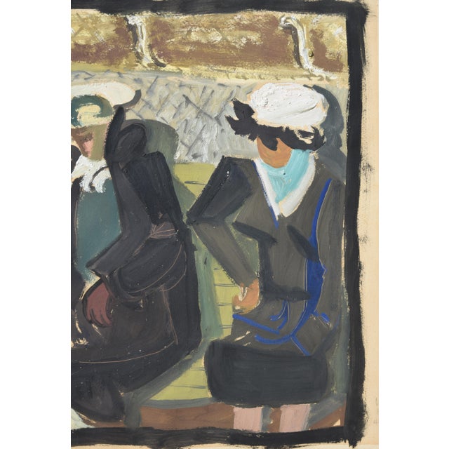 Walter Becker, Women in a Train Compartment, Verso: Portrait of a Woman, 1946, Gouache and Oil on Handmade Paper For Sale - Image 6 of 15