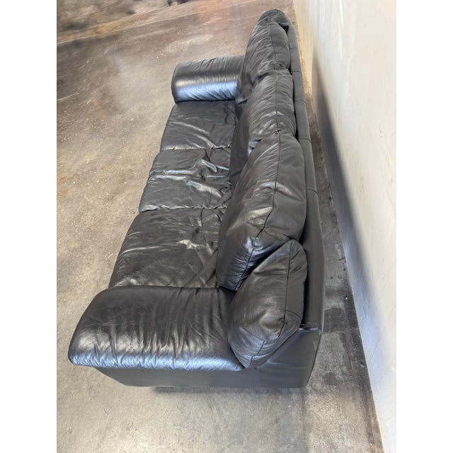 Vintage Italian Black Leather Sofa - Mid Century Modern Style 1980s For Sale - Image 4 of 12