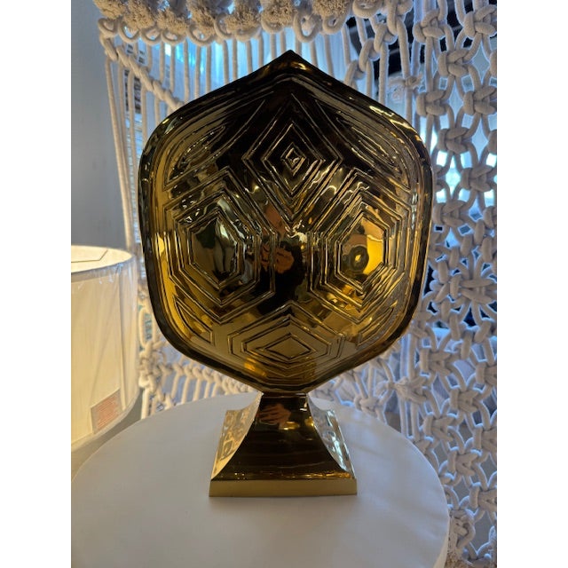Vintage Turtle Shell Shaped Brass Touch Lamp For Sale - Image 4 of 8