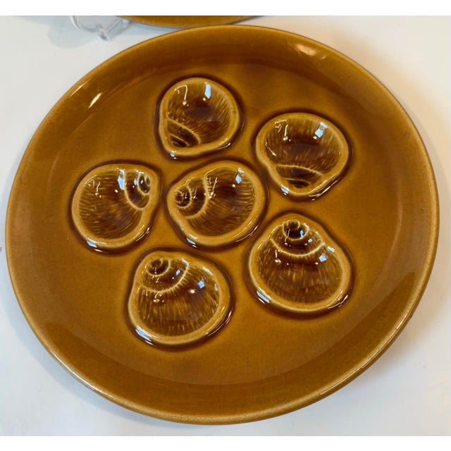 French Vintage French Amber Escargot Plates - A Pair For Sale - Image 3 of 4