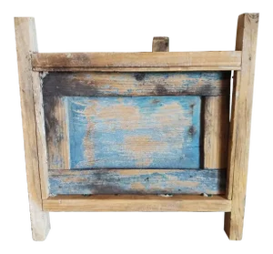 Small Rustic Mexican Farmhouse 19th Century Blue Painted Pine Architectural Salvage Window Frame & Panel Shutter