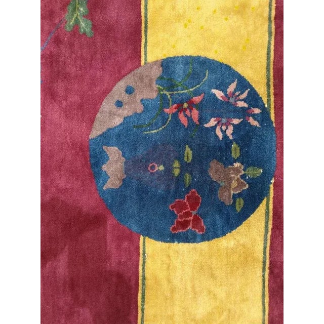 Maroon 1920's Antique Art Deco Chinese Rug For Sale - Image 8 of 11