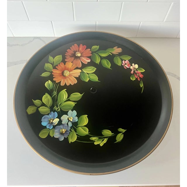 Traditional Vintage Tole Hand-Painted Lazy Susan Tray For Sale - Image 3 of 9