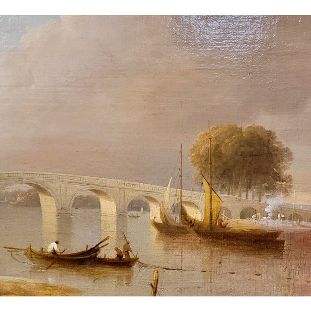18th Century William Marlow -A Bridge Near London -18th Century Oil Painting For Sale - Image 5 of 12