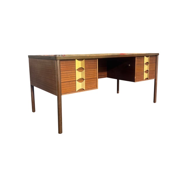 Vintage Italian Designer Desk With Brass Pulls in Herman Miller Style Stunning Italian mid century modern design! Imported...
