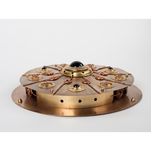 Metal Brass Dieselpunk / Steampunk Sconce - Handcrafted Retro-Futuristic Wall Light For Sale - Image 7 of 11