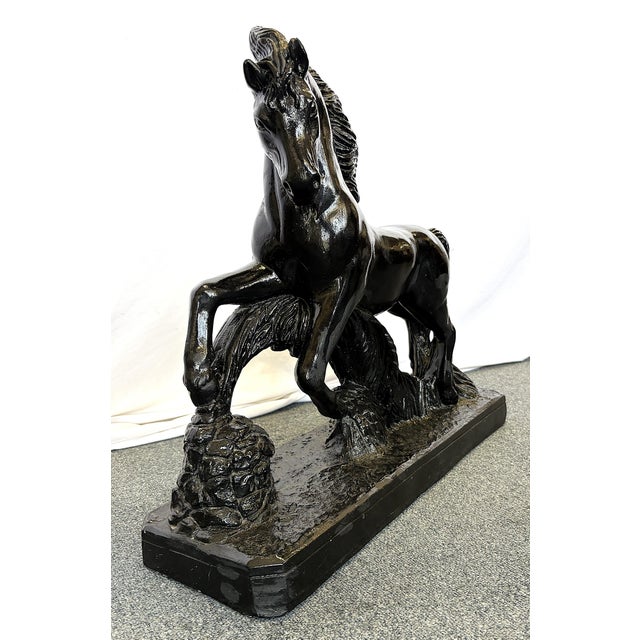 Ceramic Mid Century Ceramic Rearing Black Stallion Figure Signed 'R R' Possibly Italian Sculptor Renato Rumonato For Sale - Image 7 of 16