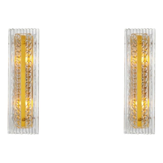 Antique Brass Handmade Glass Wall Lamps, Set of 2 For Sale