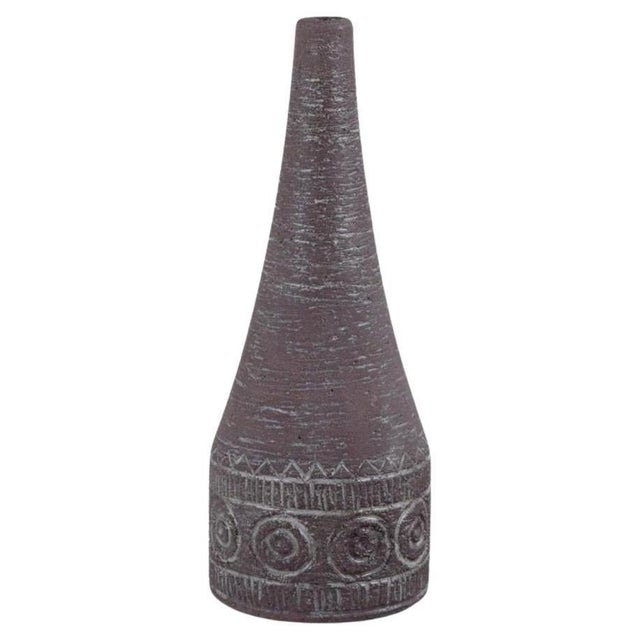 Ceramic Ceramic Vase Unglazed with Geometric Pattern and Blue Tones Glaze by Carl-Harry Stålhane, 1960s For Sale - Image 7 of 7