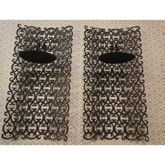 Mid-Century Modern Vintage Mid Century Metal and Iron Wall Mount Pillar Candle Holder Set For Sale - Image 3 of 7