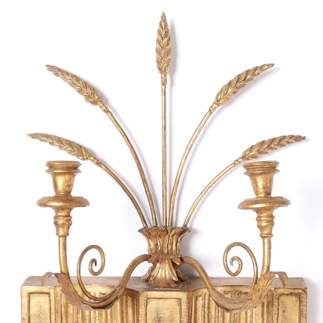 Late 19th Century Antique Pair of Italian Gilt Wall Sconces With Wheat Stalk Motif For Sale - Image 5 of 10