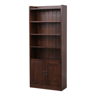 Stickley Mission Oak Tall Bookcase W. Cabinet Base For Sale