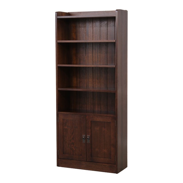 Stickley Mission Oak Tall Bookcase W. Cabinet Base For Sale