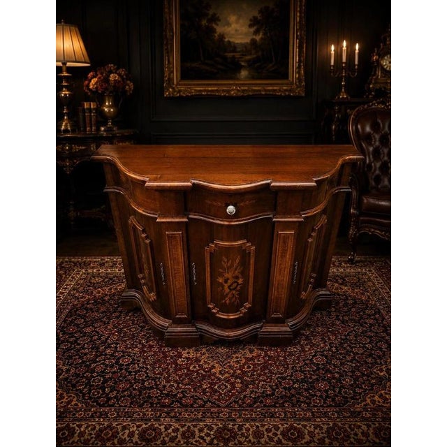 Antique Walnut Serpentine Sideboard with Floral Marquetry Inlay, 1900 For Sale - Image 4 of 9