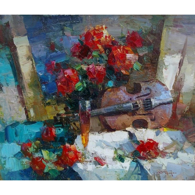 Roses Still Life Oil Painting, Soviet Ukrainian Art 59-69 For Sale