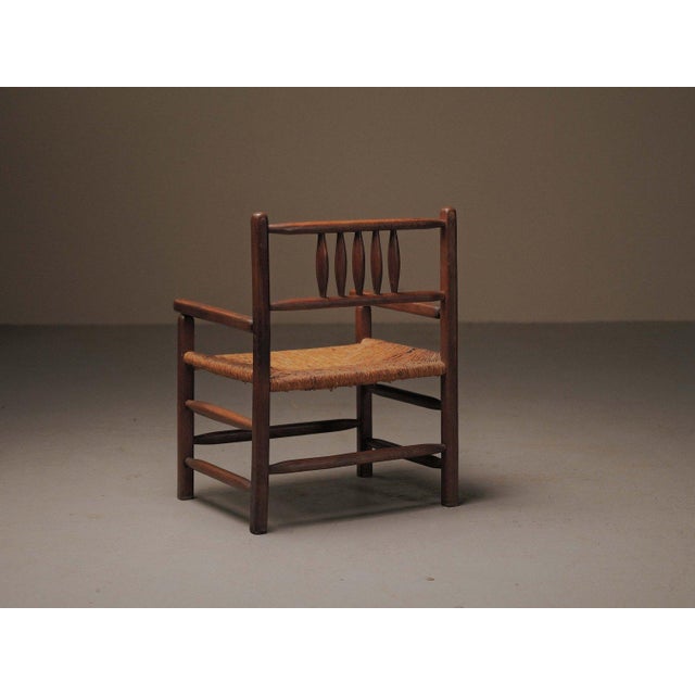Brutalist Wood and Straw Armchair, France, 1950 For Sale - Image 9 of 18