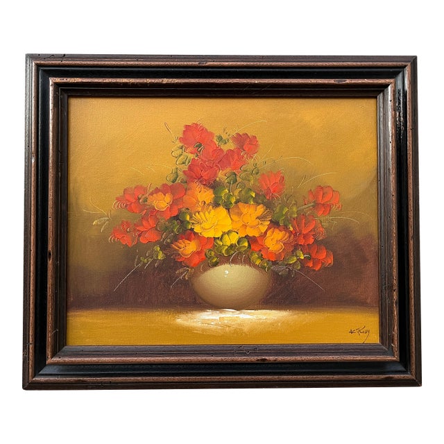 Vintage Floral Arrangement, Original Oil Painting on Canvas, Framed and Signed by the Artist. Circa 1960s For Sale