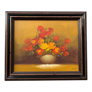 Vintage Floral Arrangement, Original Oil Painting on Canvas, Framed and Signed by the Artist. Circa 1960s