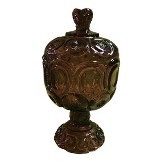 1950s Le Smith Amethyst Moon & Stars Pattern Lidded Compote For Sale