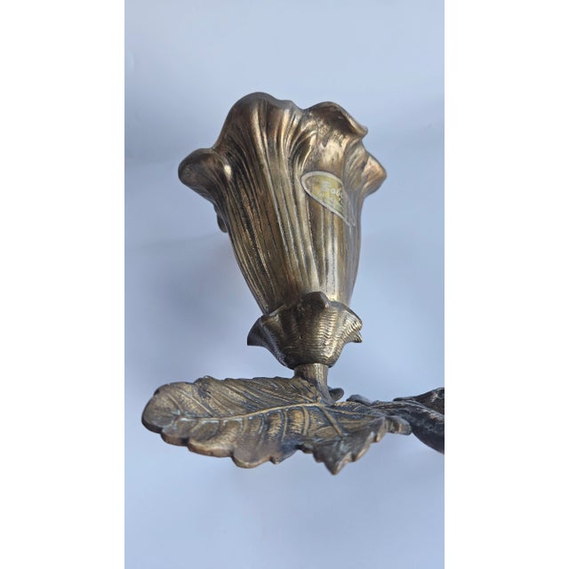 Vintage Mid 20th Century Brass Morning Glory Shaped Flower Vase Made in Hong Kong For Sale In Austin - Image 6 of 12